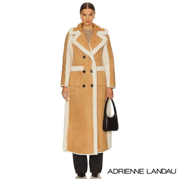 Adrienne Landau *NWT* Revolve Faux Shearling Suede Reversible Coat Camel & Ivory - Picture 3 of 7